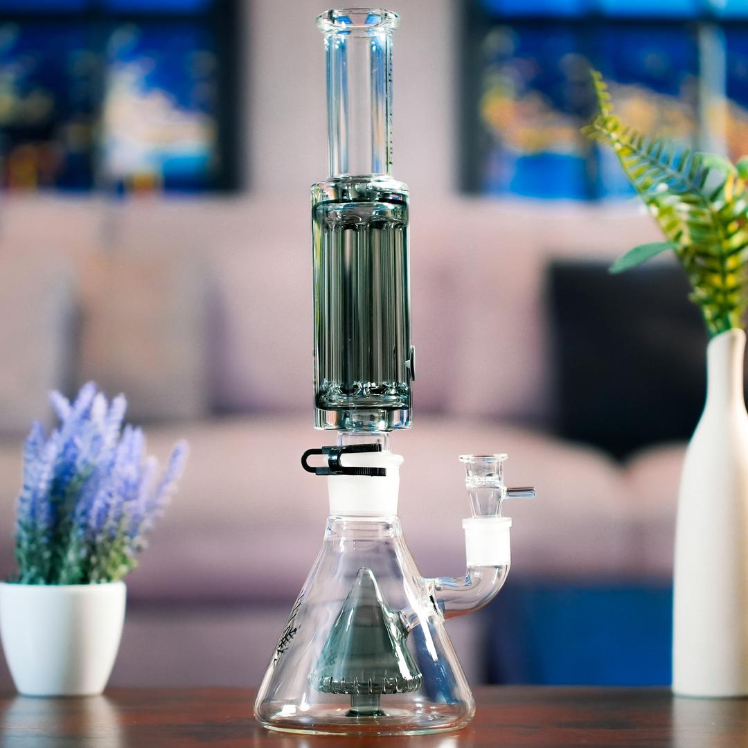 Freeze Pipe Bong Pro displayed on table with frozen coil and beaker base