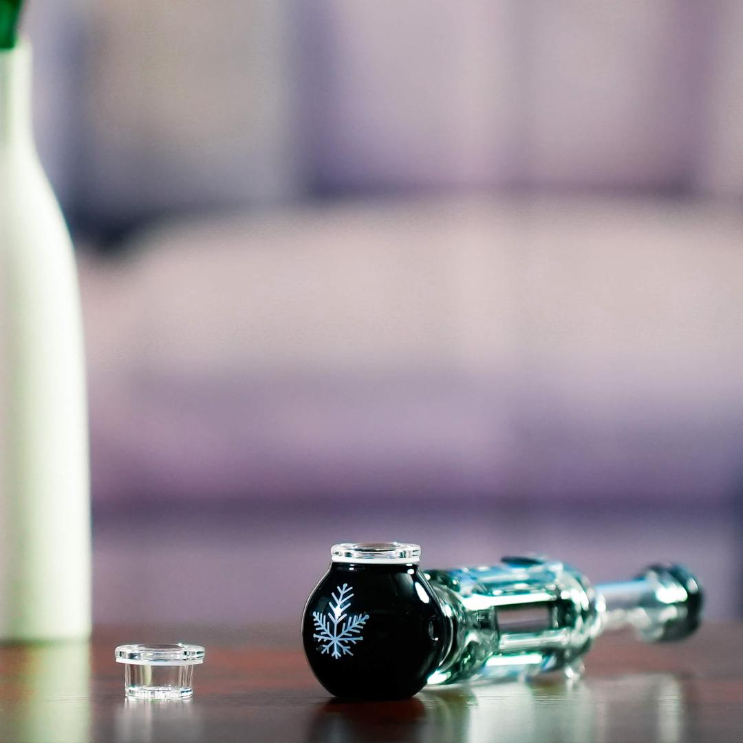 Close-up of Freeze Pipe glycerin chamber and glass body for chilled smoking performance