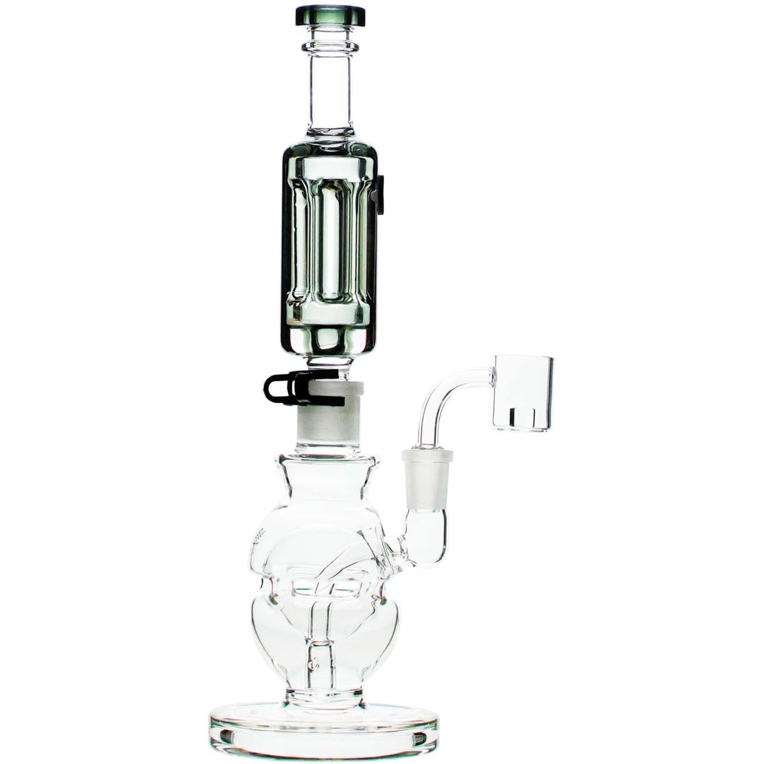 Freeze Pipe Mini Dab Rig with glycerin coil and showerhead perc diagram, compact water filtration system for smooth hits.