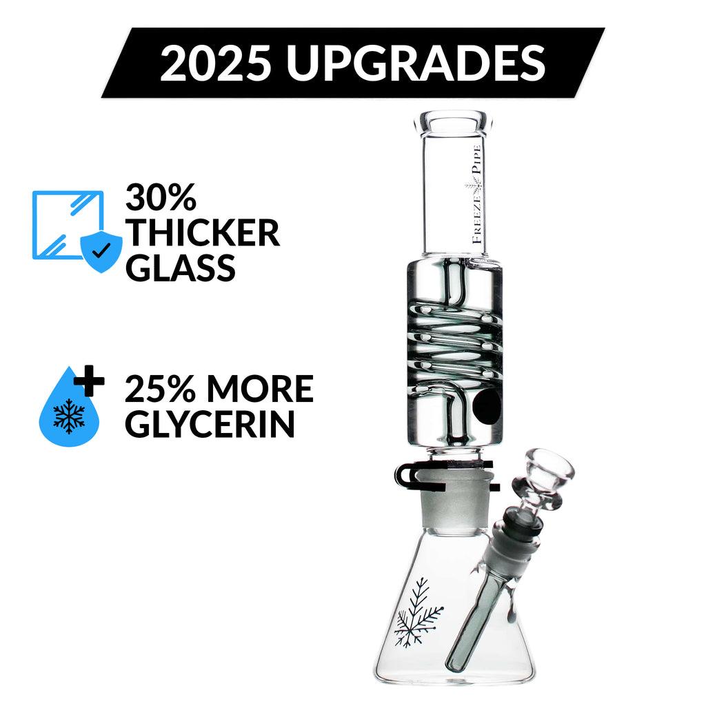 Freeze Pipe Beaker Bong 2025 upgraded model showing coil lock design and smoke diffusion system