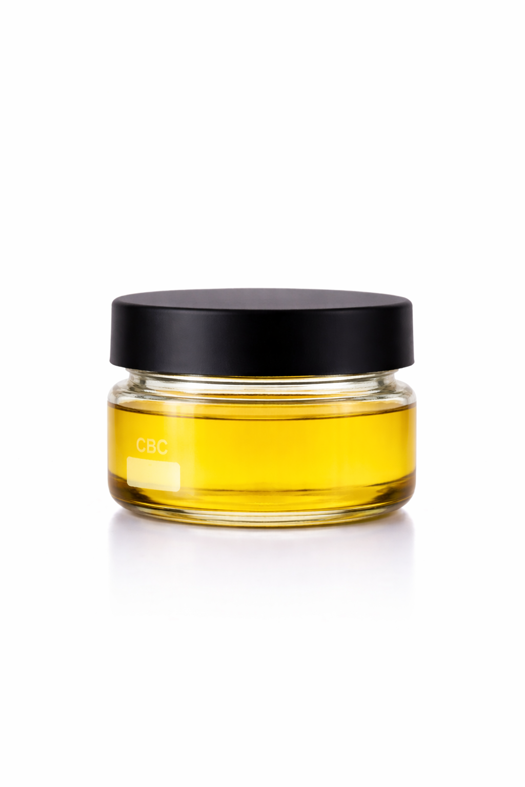 10g CBC distillate bulk cannabinoid oil in clear glass jar with black lid – hemp-derived cannabichromene extract.