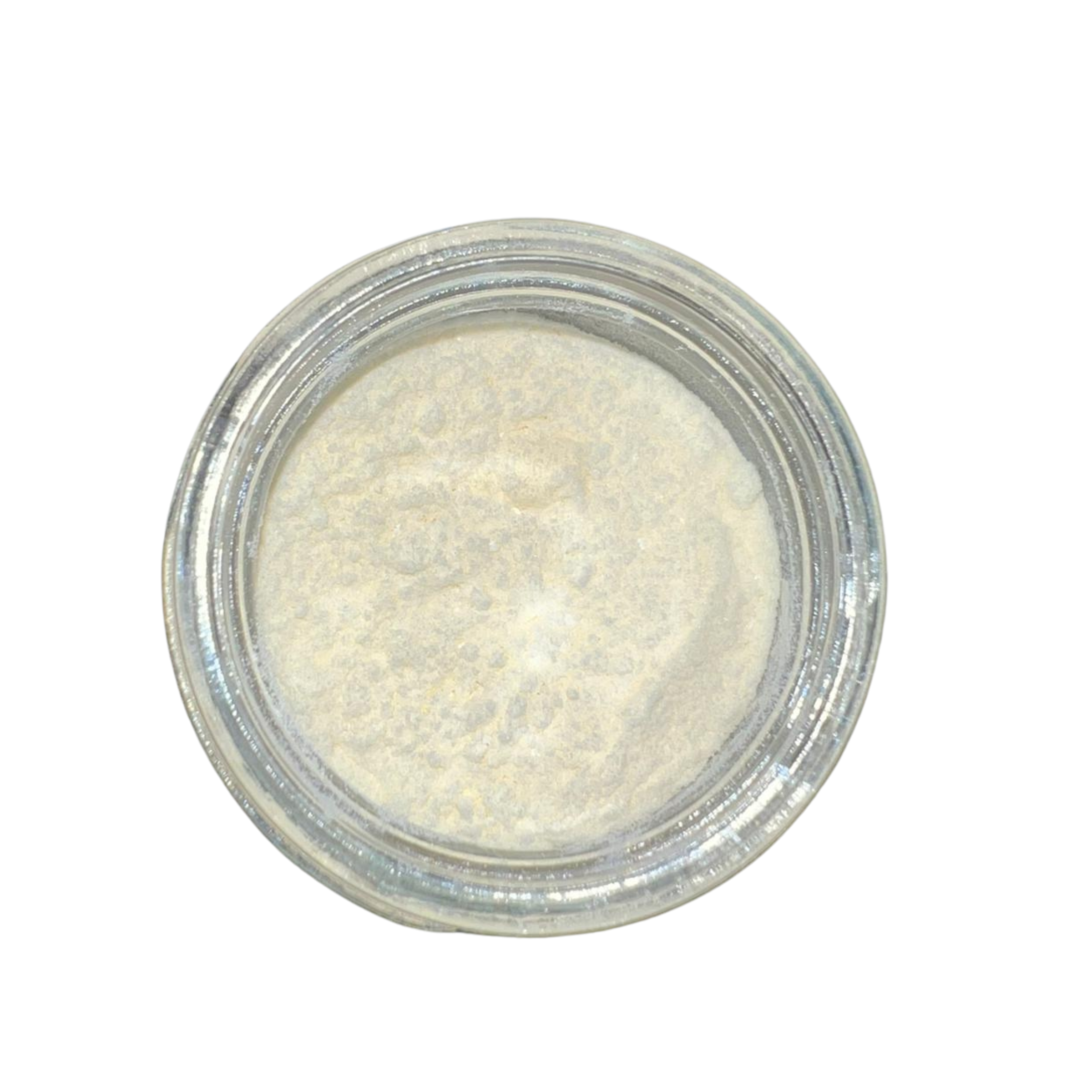 Close-up of CBDV Isolate crystalline powder in clear jar — 99% pure hemp-derived ingredient for beverage and wellness manufacturing.
