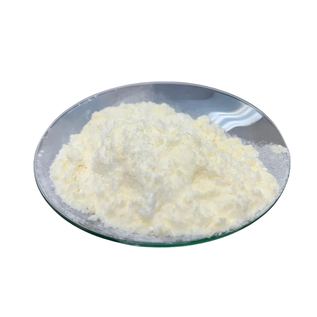 CBDV Isolate powder displayed on glass dish, premium hemp-derived cannabidivarin extract for bulk and wholesale formulations.
