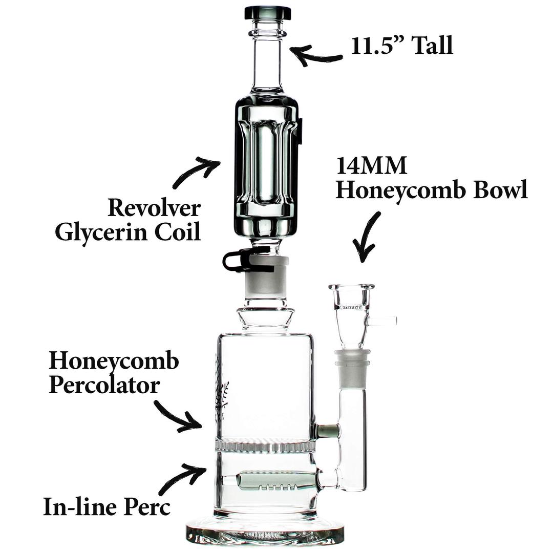 Freeze Pipe Mini Bong dimensions and component layout including honeycomb bowl and base